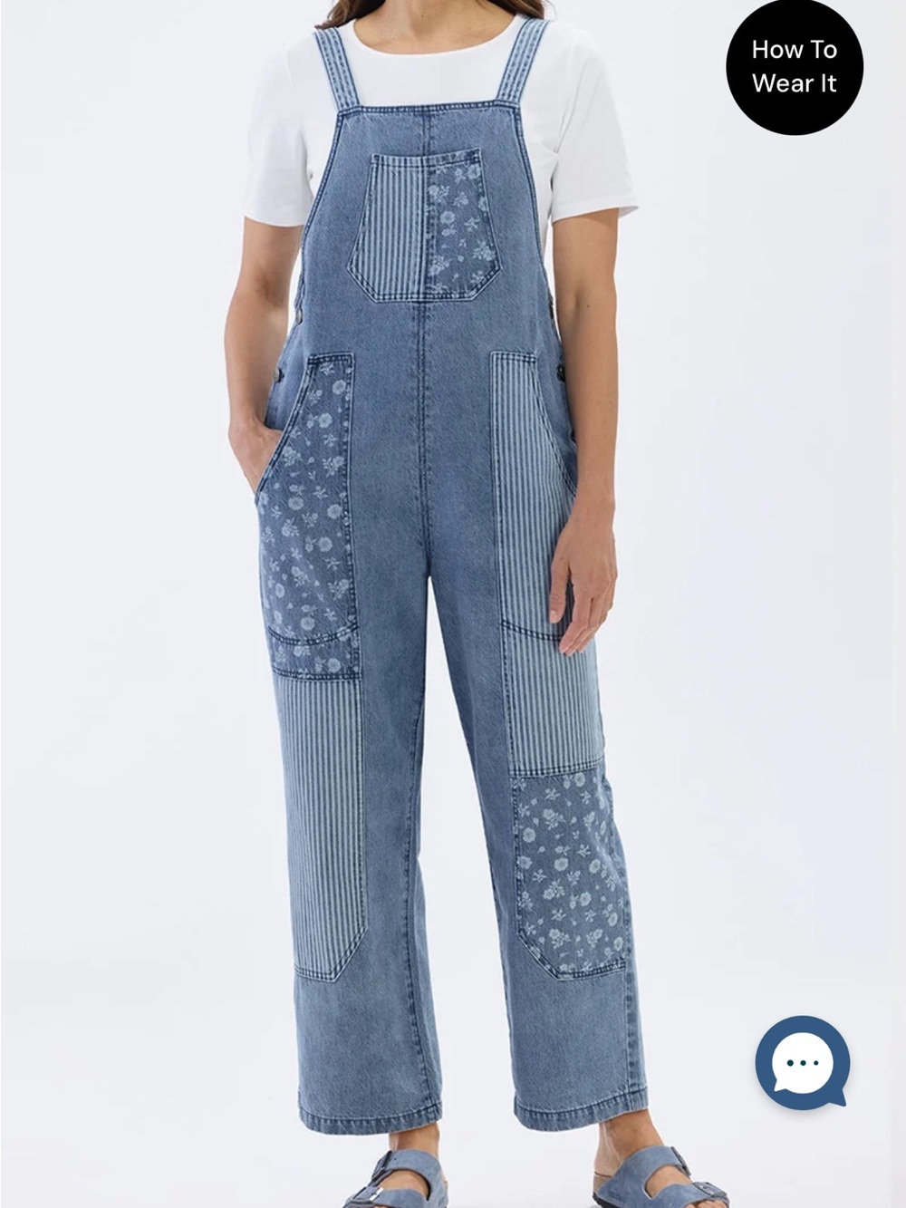 Coldwater Creek Mix Print Denim Overalls women’s size L